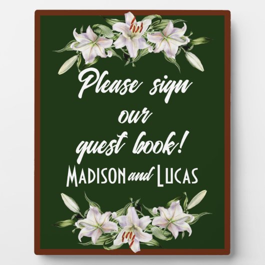 White on Deep Green Calla Lilies Guest Book Fotoplatte (Vorderseite)