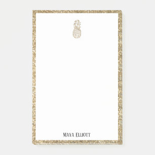 White on Gold Imitate Glitzer Ananas & Border Post-it Klebezettel