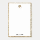White on Gold Imitats Glitzer Elephant & Border, N Post-it Klebezettel (Vorderseite)