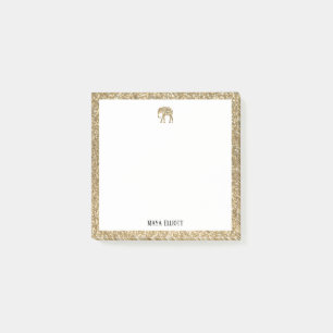 White on Gold Imitats Glitzer Elephant & Border Post-it Klebezettel