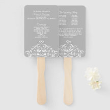 White on Gray Elegant Damask Wedding Program Fan