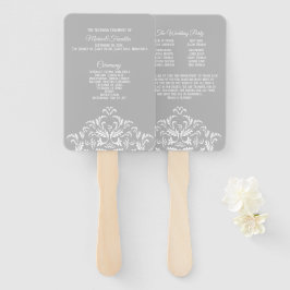 White on Gray Elegant Damask Wedding Program Fan Fächer