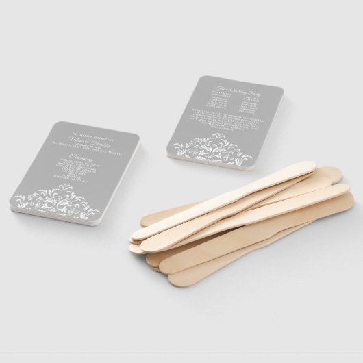 White on Gray Elegant Damask Wedding Program Fan Fächer (Non-assembled)