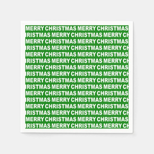 White on Green Christmas Typografy Paper Napkin Serviette (Vorderseite)