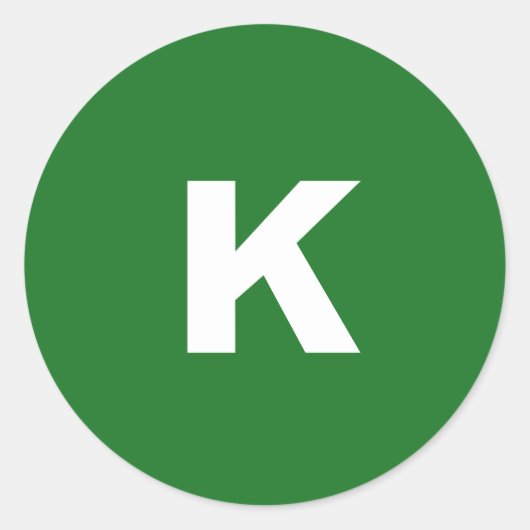 White on Green Minimalist Monogram Runder Aufkleber (Vorderseite)