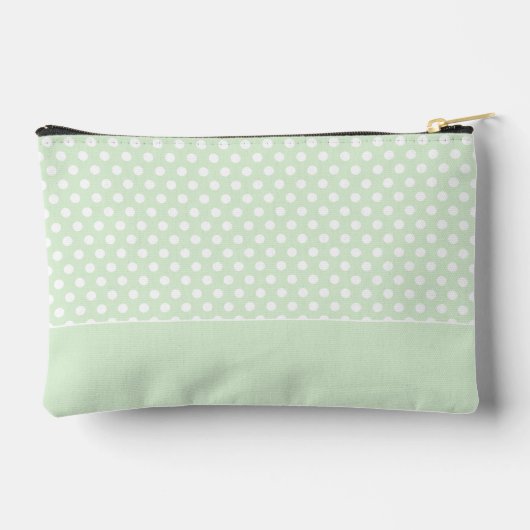 White on Jade Green Polka Dot Muster mit Name Zubehörtasche (Rückseite)
