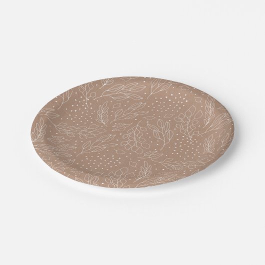 White on Kraft Winter Foliage and Berries Pappteller (Schrägansicht)