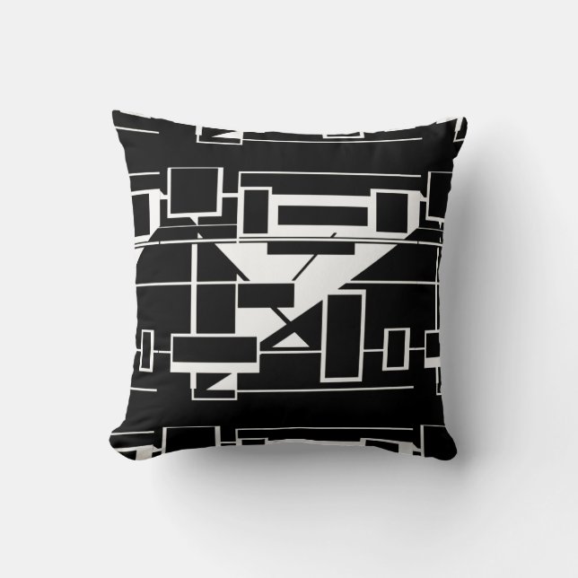 White on Navy Black Geometric Abstrakt Labyrinth Kissen (Vorderseite)