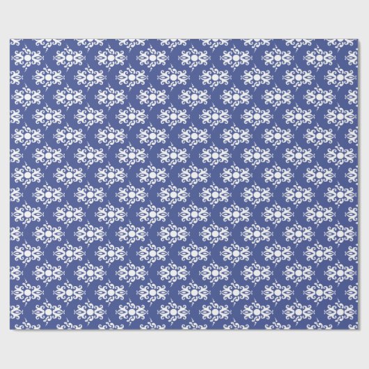 White on Navy Blue Damask v2 Geschenkpapier (Flach)