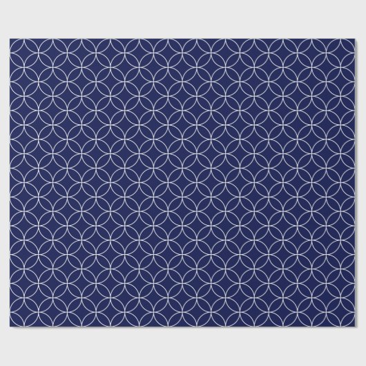White on Navy Blue Overlapping Circles Geschenkpapier (Flach)