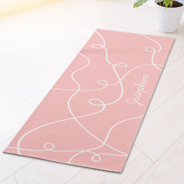 White On Pink Geometric Loops Pattern And Name Yogamatte