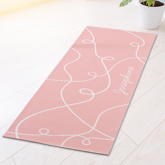 White On Pink Geometric Loops Pattern And Name Yogamatte