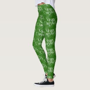 White on Red Merry Weihnachten Retro Typografie Leggings