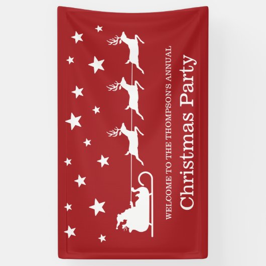 White on Red Santa Sleigh & Stars Weihnachts-Party Banner (Vertikal)