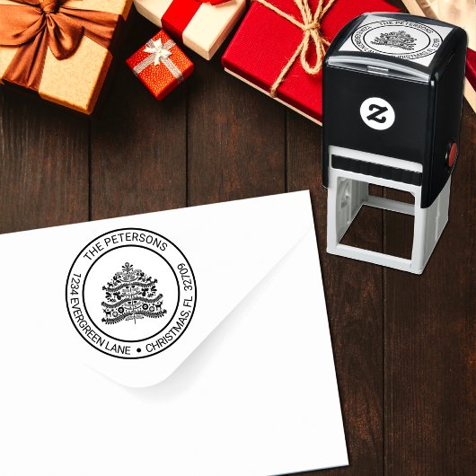 White on Red Scandinavian Christmas Tree Adresse Permastempel