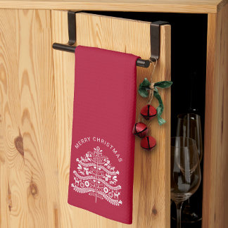 White on Red Scandinavian Christmas Tree Geschirrtuch