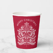 White on Red Scandinavian Christmas Tree Pappbecher (Rückseite)