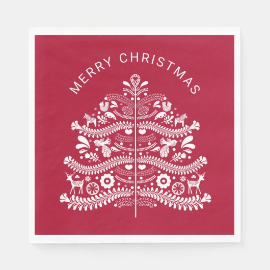 White on Red Scandinavian Christmas Tree Serviette (Vorderseite)