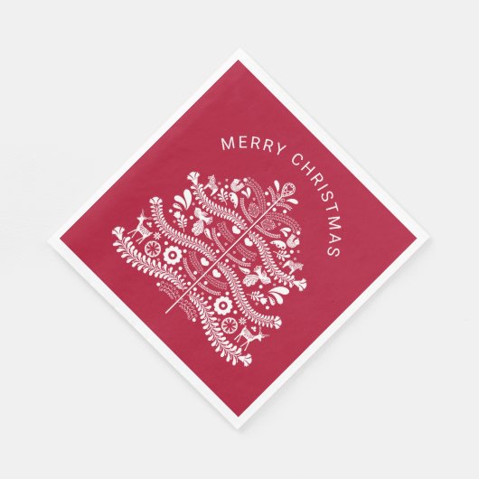 White on Red Scandinavian Christmas Tree Serviette (Ecke)