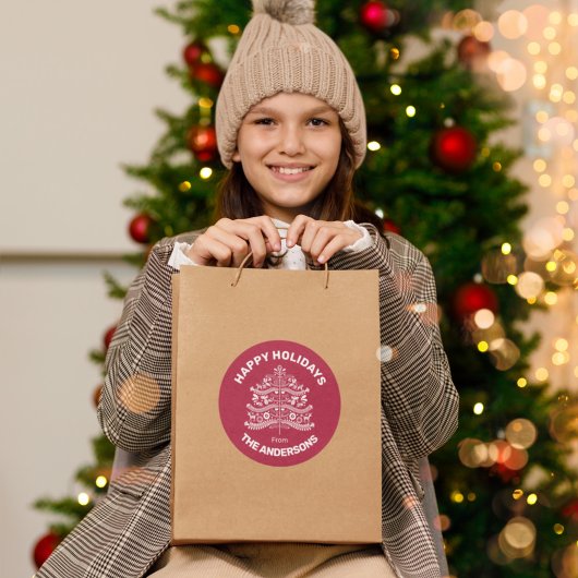 White on Red Scandinavian Folk Art Christmas Tree Runder Aufkleber