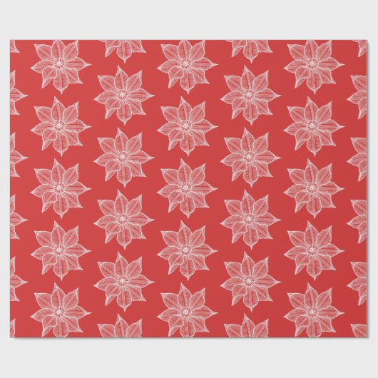 White on Red Sketchy Blume Geschenkpapier (Flach)