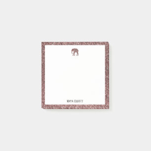 White on Rose Gold Imitate Glitzer Elephant & Bord Post-it Klebezettel
