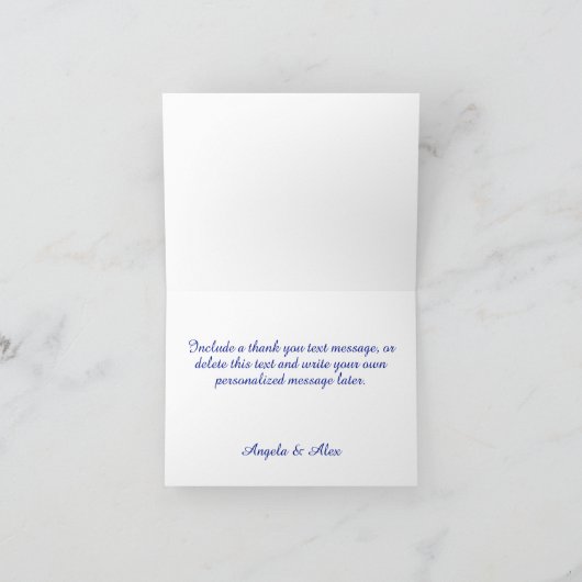 White on Royal Blue Decorative Script Dankeskarte (Innenseite)