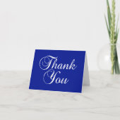 White on Royal Blue Decorative Script Dankeskarte (Vorderseite)