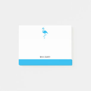 White on Sky Blue Flamingo & Border mit Namen Post-it Klebezettel