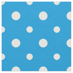 White on Sky Blue Polka Dots Daisy Chain Fabric Stoff