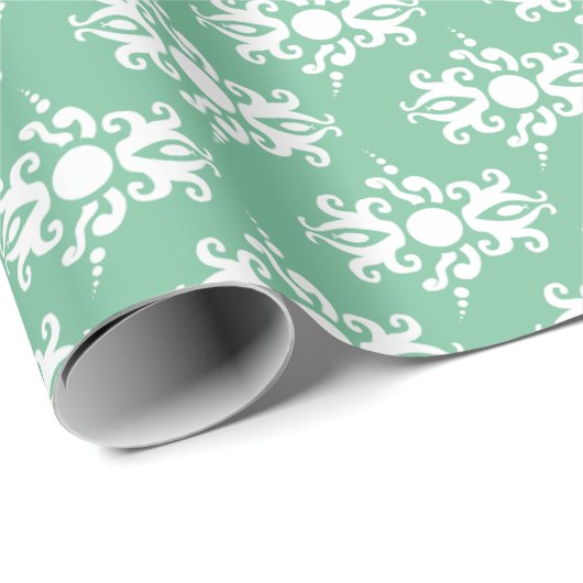 White on Soft Emerald Green Damask v2 Geschenkpapier (Rolleneckpunkt)