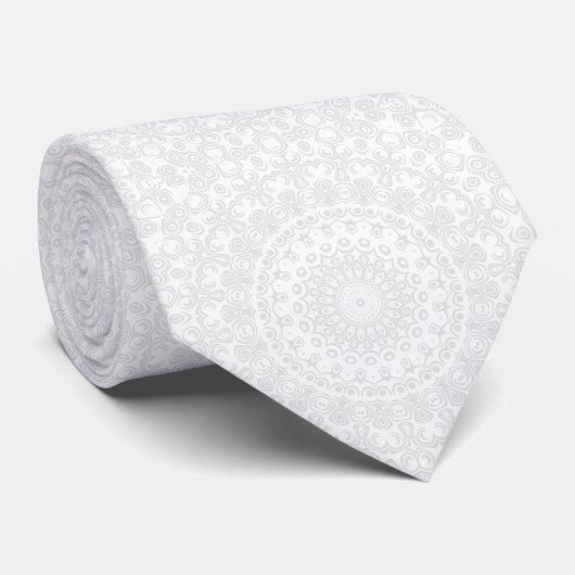 White on White Minimal Mandala Muster Krawatte (Gerollt)