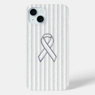 White on White Ribbon Awareness Stripes Case-Mate iPhone Hülle