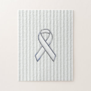 White on White Ribbon Awareness Stripes Puzzle