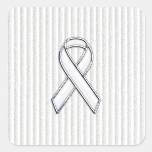 White on White Ribbon Awareness Stripes Quadratischer Aufkleber (Vorderseite)