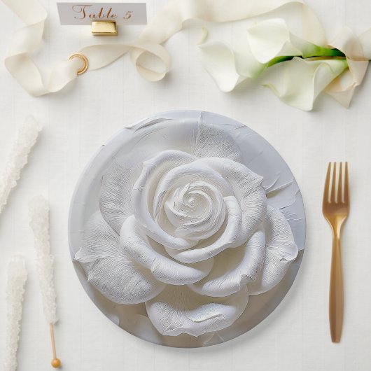 White on White - Skulptur Rose Pappteller (Hochzeit)