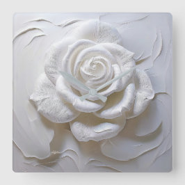 White on White - Skulptur Rose Quadratische Wanduhr