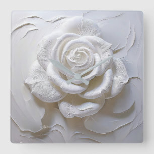 White on White - Skulptur Rose Quadratische Wanduhr