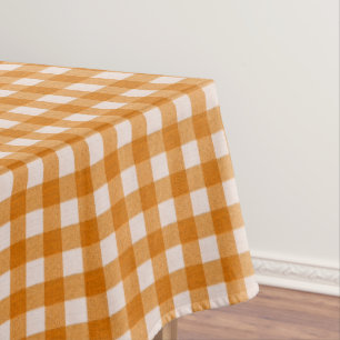 White & Orange Gingham Pattern Baumwolle geprüft Tischdecke