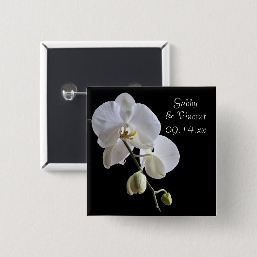 White Orchid auf Black Wedding Button (Vorne & Hinten)
