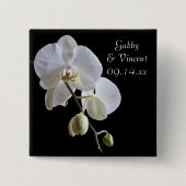 White Orchid auf Black Wedding Button (Vorderseite)