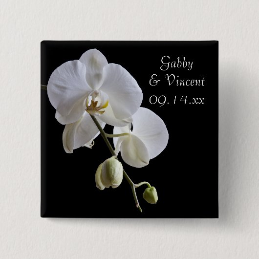 White Orchid auf Black Wedding Button (Vorderseite)