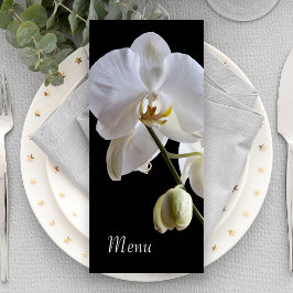 White Orchid auf Black Wedding Menu Menükarte