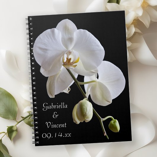 White Orchid auf Black Wedding Notizblock