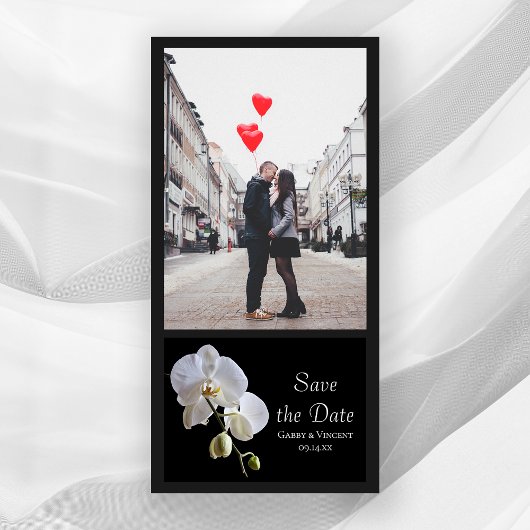 White Orchid auf Black Wedding Save the Date