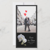 White Orchid auf Black Wedding Save the Date (Vorderseite)