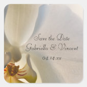 White Orchid Elegance Wedding Save the Date Quadratischer Aufkleber (Vorderseite)