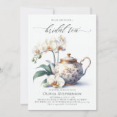 White Orchid Elegantes Set Script Bridal Tea Dusch Einladung (Vorderseite)
