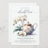 White Orchid Elegantes Set Script Bridal Tea Dusch Einladung (Vorne/Hinten)