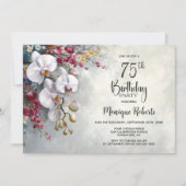 White Orchid Floral 75th Birthday Party Einladung (Vorderseite)